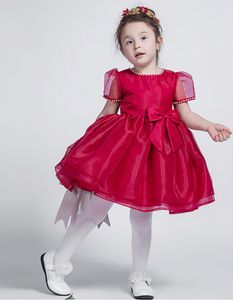 Kids Flower Girl Dresses for Weddings Jewel Neck Handmade Flower Organza A Line Knee Length Girls Christmas Short Sleeves Party Gowns