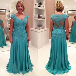 Hunter Green Elegant Mother Of The Bride Dresses Lace Appliqued Plus Size Chiffon Wedding Guest Dress Cheap Scoop Neck Mother's Groom Gowns