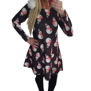 Wholesale free shipping dresses for sale - Group buy Fashion Ladies Women Long Sleeve Winter Autumn Snowman Print Christmas Party Swing Dress Vestidos S XL Blue Gray Red Black