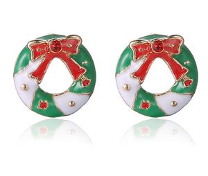 Boże Narodzenie prezenty stadniny kolczyki Korea Retro Red Bowknot Cute 16mm Pani Pierścień Kolczyki Stop + Emalia Rhinestone