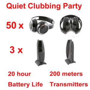 Wireless Silent Disco 50 fällbara hörlurar 3 sändare 200m distanskontroll- RF trådlöst headset för iPod mp3 DJ-musik