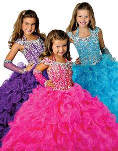 Ritzee Meninas 6679 Comprimento Contas Halter meninas Pageant Vestidos pouca bola menina vestido Big Crianças completa Cap Sleeve Custom Made Meninas Partido Vestidos