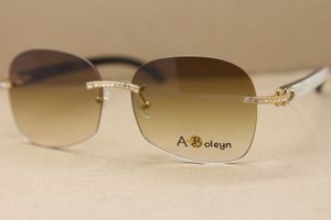 Randlose schwarze Mischung aus weißem Büffelhorn-Sonnenbrille für Herren, T8100907, Samll-Diamant-Sonnenbrille, C-Dekoration, Goldrahmen, Brillengröße: 61–18–140 mm