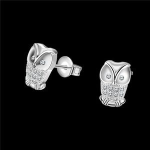 Ny design Real 18K Platinum Plated Cz Diamond Owl Studörhängen Fashion Jewelry Party Christmas Gifts For Girls Free Frakt
