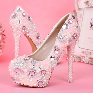 Mais novo design doçura cor-de-rosa cor nupcial sapatos de casamento princesa menina festa de aniversário salto alto graduação vestido sapatos