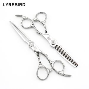 Professional hair scissors 6 INCH Lyrebird HIGH CLASS barber scissors Curved line Handle Engraved Flower Screw Matte silvery handle NEW