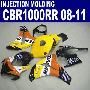 Injektionsgjutning ABS Bodykits för Honda CBR1000RR 2008-2011 Fairings CBR 1000 RR Yellow Black Repsol Fairing Kit 08 09 10 11 # U95