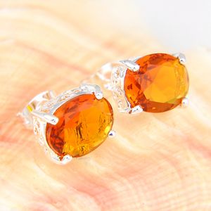 10 Pairs 1 lot Luckyshine Wholesale Fire Oval Brazil Citrine Crystal 925 Sterling Silver Russia American Australia Wedding Stud Earrings