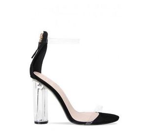 Transparente PVC Chunky Heels Mulheres Sandálias Abertas Toe Tornozelo Fivela Sapatos Femininos Perspex Sapatos de Salto Alto Senhoras Gladiador Sapatos