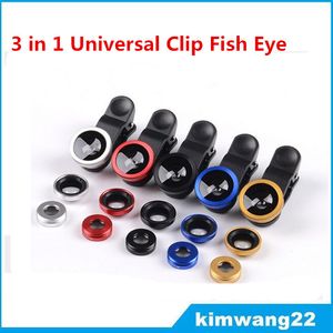 Cena fabryczna 3 w 1 Universal Clip Fish Eye Wide Kąt Makro Telefon Fisheye Camera Obiektyw do iPhone Samsung HTC LG