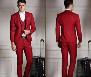 Nowy Projekt Red Groom Tuxedos Notch Lapel One Button Side Vent Men Wedding Garnitur Mężczyźni Business Dinner Prom Blazer (Kurtka + Spodnie + krawat + kamizelka) 1117