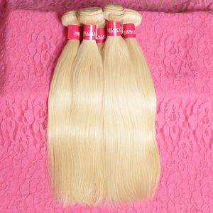 Blond Proste Ludzkie Włosy Surowe Dziewicy Indian Włosy Weave Wiązki Platinum Blonde Proste Hair Extensions Wzmocniony podwójny wątek