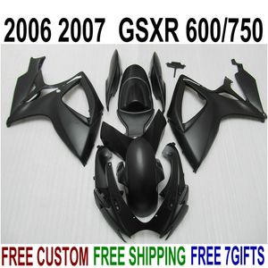 SUZUKI GSXR600 GSXR750 için 07 ücretsiz hediyeler kaporta kiti 06 07 K6 tüm mat siyah kaporta seti GSX-R 600 750 2006 2007 V47F