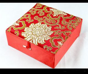Dekorativa Extra Stora Smycken Halsband Presentförvaring Fodral Floral Craft Kinesisk Silk Brocade Förpackning Kartonglådor 16x16x6.5 cm