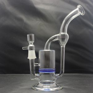 セール ！青いハニカム付きガラスボンウォーターパイプPerc Glass Recycler Bongs Oil Rigs Percolator Glass Water Pipes 18.8mm Joint Rigs Recycler