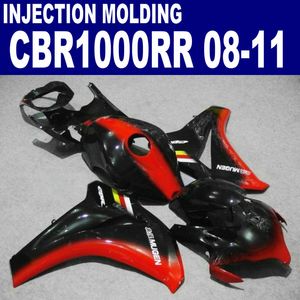 Injektionsgjutning Anpassa Fairing Kit för Honda CBR1000RR 2008 - 2011 Red Black CBR 1000RR 08 09 10 11 Fairings Set # U58