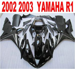 Injection mold ABS full fairing kit for YAMAHA R1 2002 2003 glossy black fairings set 02 03 yzf r1 LQ24