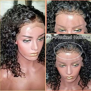 360 Lace Frontal Wig Kinky Afro Pre-plocked HD Front Human Curly Hair Wigs för svarta kvinnor (12 tum med 130% Densit DiVA1