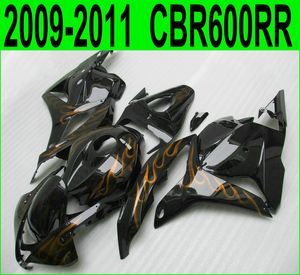 Injection molding ABS Fit for Honda CBR600RR fairing kit 2009 2010 2011 golden flames black fairings CBR 600RR 09 10 11 YR34