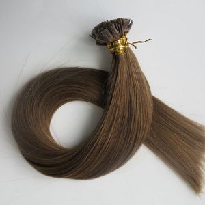 Pre bonded Flat Tip Hair Extensions 100g 100Strands 18 20 22 24inch #6/Medium Brown Brazilian Indian Keratin Human Hair