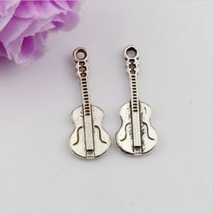 200PCS Fashion Antique Silver Alloy Guitar Charms Pendants For DIY Jewelry Making Accessories