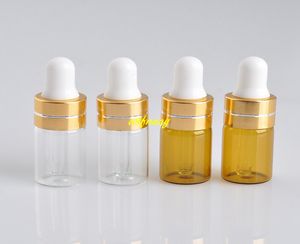 100pcs / lot gratis frakt 3ml 5ml Amber Glass Dropper Bottle Essential Oljeflaskor Liten parfymklar provtestflaska