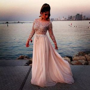 Neck Prom Sheer Scoop Long Sleeves With Applique Sequins Beaded Tiered Ruffle Evening Gowns Back Zipper Custom Made Formal Dresses