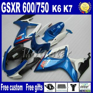 SUZUKI GSXR 600 750 06 07 K6 için ABS kaporta kiti mavi beyaz siyah motosiklet parçaları GSX-R 600/750 2006 2007 kaporta seti
