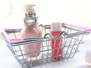 100pcs Mini Supermarket Shopping Cart Kids Toy Desktop Cosmetic Sundries Organizer Iron Storage Basket 3 Sizes