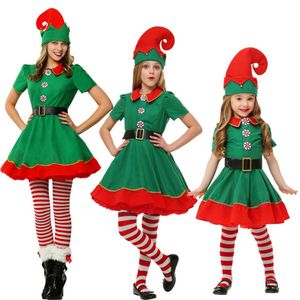 Jul älvor cosplay kostymer kvinnor män jul kostym långärmad grön och röd tjej elf klänning barn weihnachtskostüm
