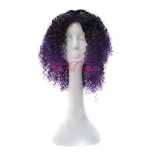 KINKY CURLY Bounce TWIST conforto micro peruca de trança africano americano JANAMINAC CURLY OMBRE ROXO COR 18 polegadas perucas sintéticas para as mulheres negras