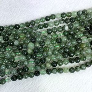 Naturlig äkta Brasilien Grön Nål Rutitle Quartz Crystal Round Smycken Loose Ball Beads mm