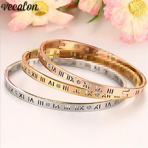 Vecalon Fashion Rom Figurer Lovers Anniversary Bangle Simulerad Diamond CZ Titanium Steel Party Wedding Armband för Women Men Present