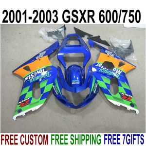 7 gifts perfect fit for SUZUKI GSX-R600 GSX-R750 01 02 03 fairing kit K1 GSXR600/750 2001-2003 blue green Movistar fairings set ZB9