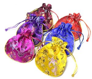 Dragon phoenix patterns Small Gift bag Jewelry Trinket Candy Tea Lavender Packaging Pouch Drawstring Chinese Silk Brocade Pocket 50pcs/lot