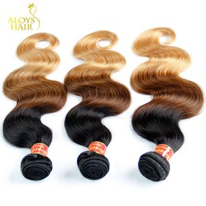 Ombre Human Hair Extensions Brazilian Body Wave Virgin Hair Weave Bundles Three Tone 1b/4/27# Grade 8A Ombre Remy Brazilian Human Hair 3Pcs