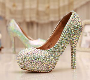 Cinderela Sapatos De Cristal Boate Sapatos De Plataforma De Salto Alto Sapatos De Casamento Nupcial AB Cristal Brilho de Strass Partido Prom Sapatos