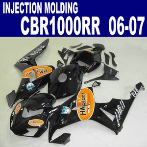 Injektionsgjutning Freeship Motorcykel Fairing Kit för Honda 2006 2007 CBR1000RR 06 07 CBR 1000 RR Svart Orange Fairings Set VV39