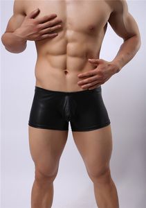 Sexy Männer Schwarz Kunstleder Boxershorts Coole Punk Stil Männliche Figurbetonte Unterwäsche Sexy Sheathy Herren Dessous Unterhosen