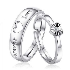 Love Couple Ring Opening Creative Forever 925 Sterling Silver Diamond