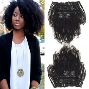 Hot Sale Afro Kinky Curly Hair Clip In Human Hair Extension 7pcs / Set Brasiliansk naturlig Black Kinky Curly Clip In Hair Extensions