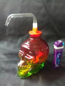 Kostenloser Versand Großhändler Farbiges Glas Schädelknochen aus Glas Wasserpfeife / Glasbong, Holen Sie sich ein komplettes Zubehörset