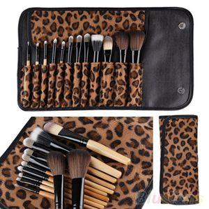 Pro Beauty-Tools großhandel-12 stücke pro set frauen pro make up pinsel set kosmetische tool leopard tasche schönheit pinsel kit von dhl