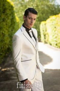 New Arrivals Two Button Ivory Groom Tuxedos Notch Lapel Groomsmen Best Man Wedding Prom Dinner Suits (Jacket+Pants+Vest+Tie) G5129