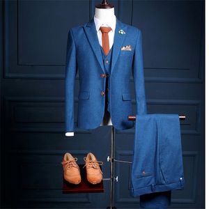 Mężczyźni Garnitur Terno Slim Fit 1 Button Notch Collar Tuxedo Nowy Luksusowy Business Blazer 2 sztuki Garnitury ślubne (kurtka + spodnie + kamizelka) 2017