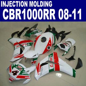 혼다 CBR1000RR 2008-2011 용 사출 성형 ABS 플라스틱 페어링 키트 CBR 1000 RR 녹색 적색 흰색 캐스트롤 페어링 08 09 10 11 # U35