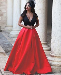 Impressionante Vermelho e Preto Contraste Vestidos de Festa vestido de Baile UK V Profundo Africano Árabe Vestido de Baile de Formatura Dubai Kaftan vestido longo