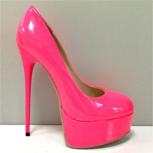 Högklackplattform Skor Gummi Material Pretty Dress Shoes Round Toe Fuchsia High Heel Shoes för sommarfest Blp1001-6