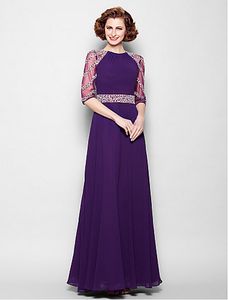 Skromna regenencja Długość Połowa Rękaw Długa Matka Bride Dress Jewel Fashion Moda Wieczór Długie Suknie Koraliki Dresses Matki