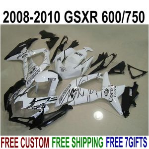 High quality fairing kit for SUZUKI GSXR750 GSXR600 2008 2009 2010 K8 K9 black white Corona fairings set GSXR 600 750 08-10 TA40